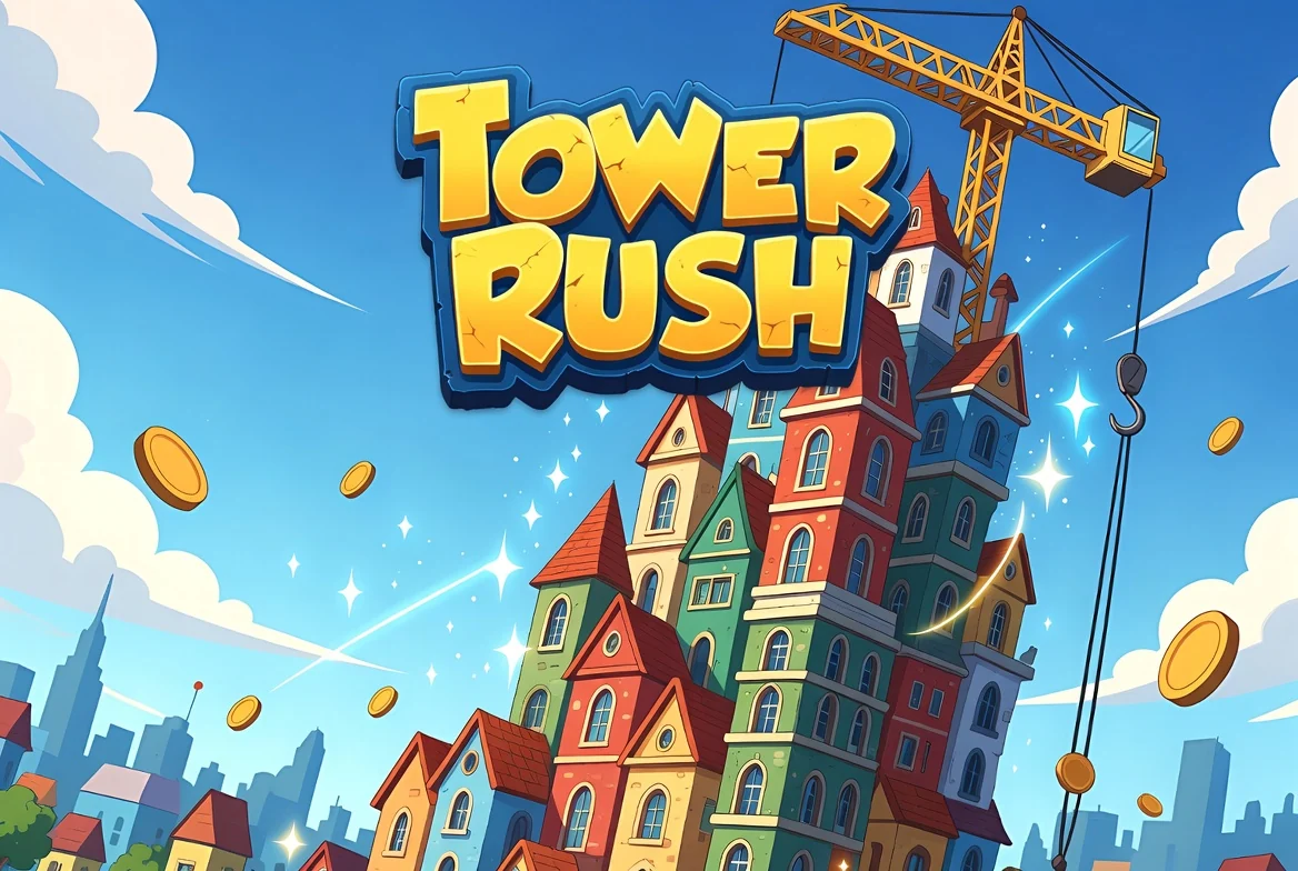 Tower Rush real money gold coins flying around the crane and tower
